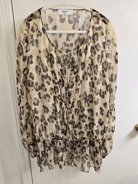 Vintage Blugirl Blumarine Silk Leopard Chiffon Peplum Blouse IT 46 US 10